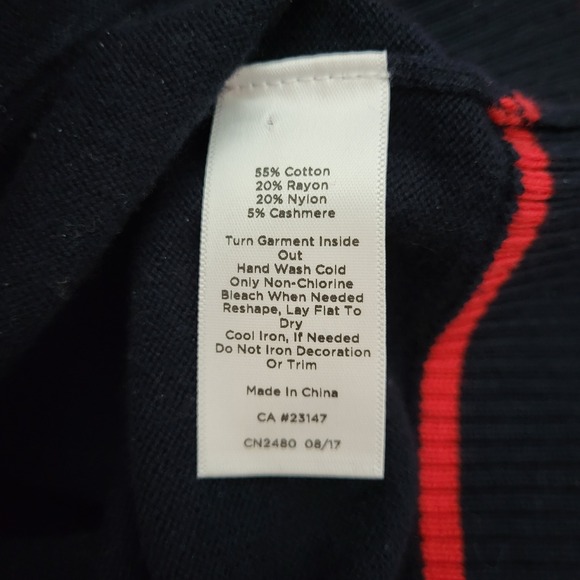 Talbots Nautical Anchor Cardigan Navy Ruffle Cotton Cashmere Sweater M Preppy - Picture 6 of 10